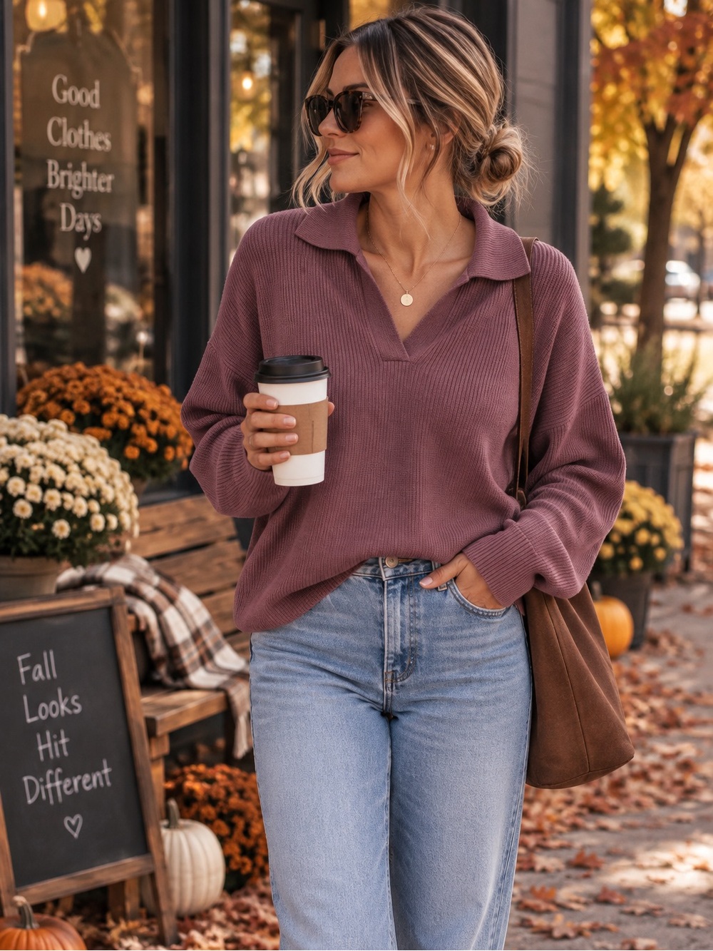 A New Day Mauve Ribbed Collared Sweater | Size XL | Cozy Fall